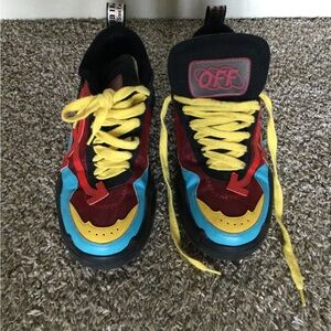 Off-White Red and Blue Sneakers with Mesh Design